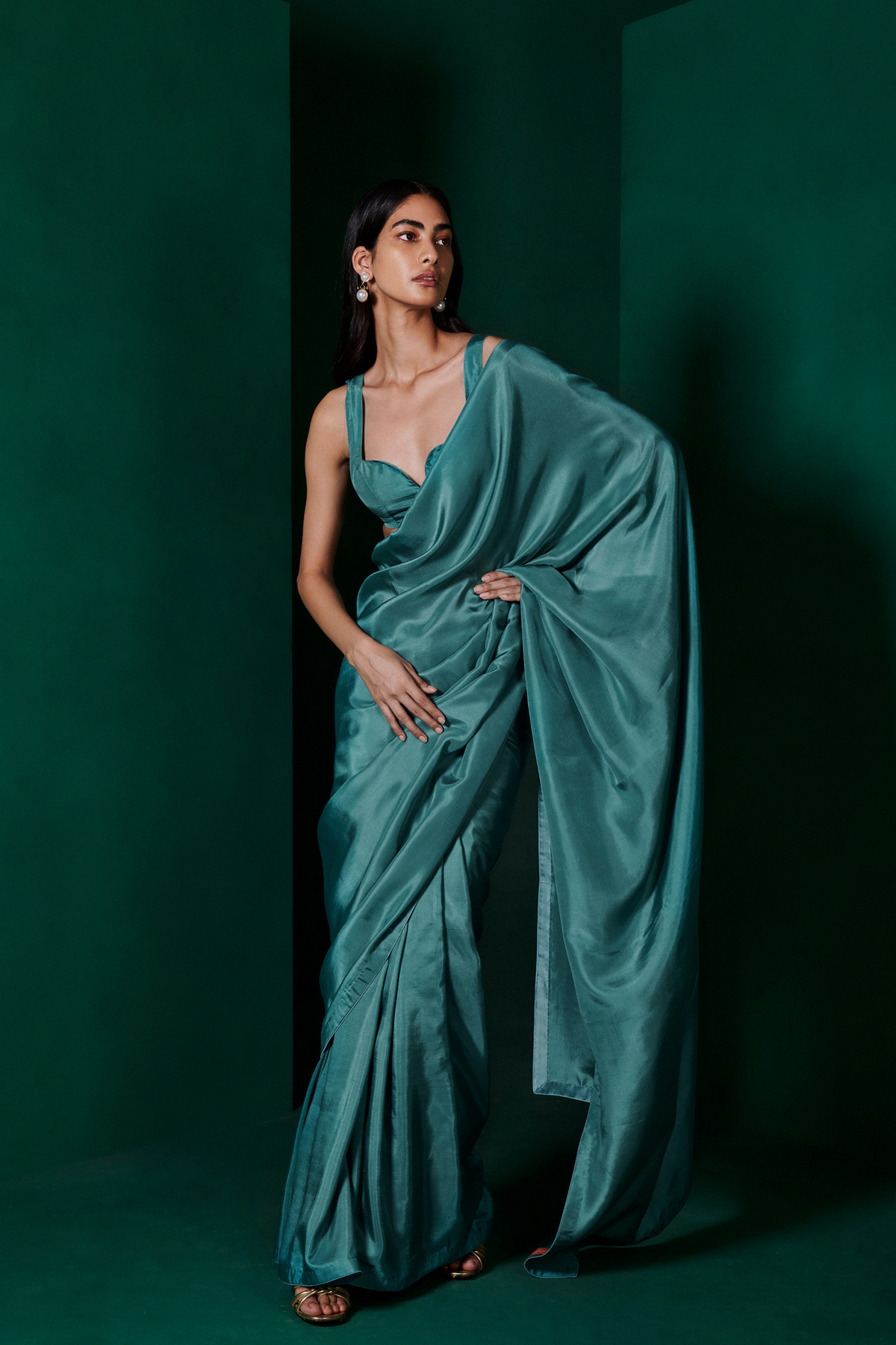 Handwoven Teal Blue Silk Sari