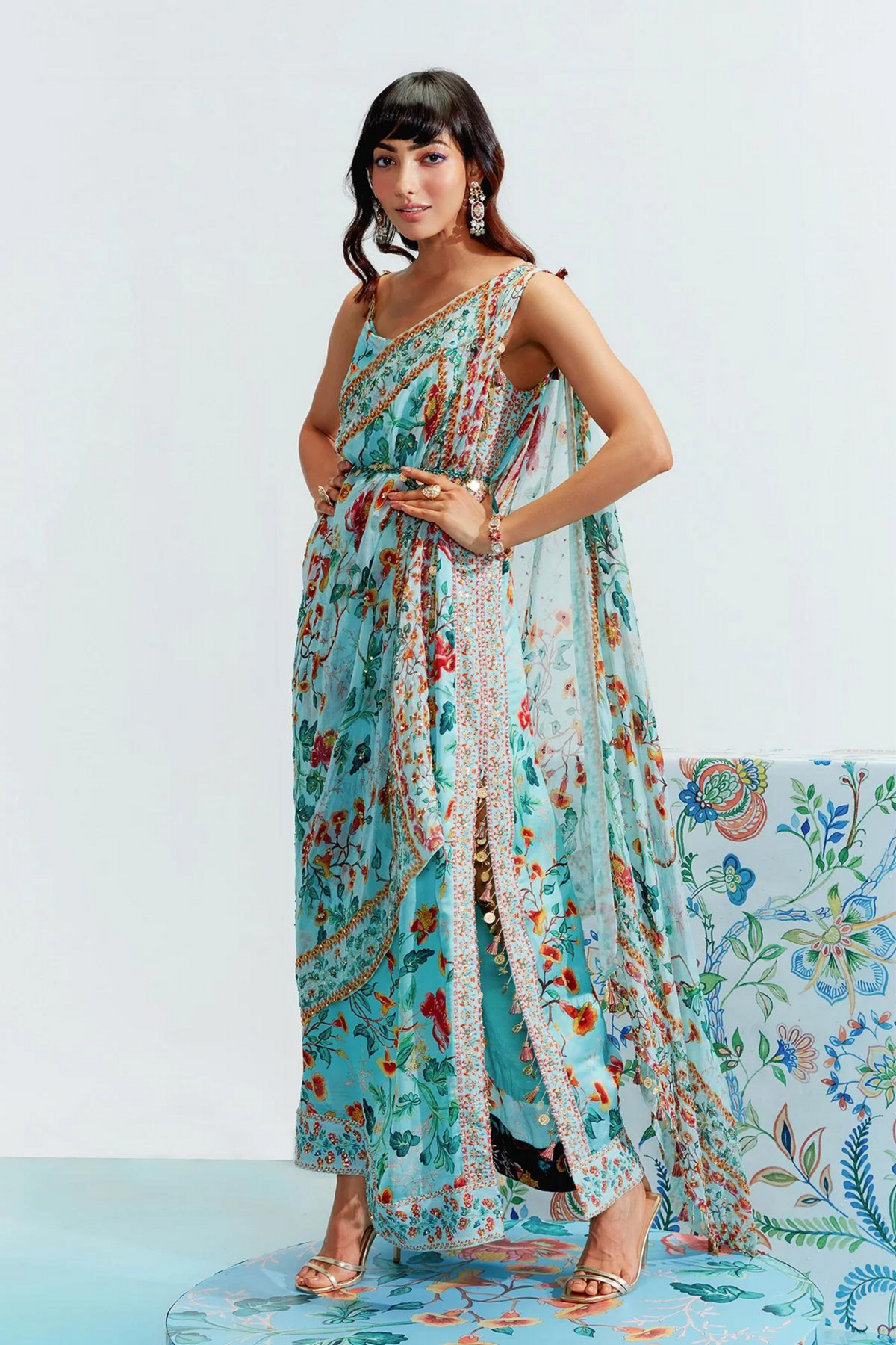 Husna Blue Embroidered Choga Set