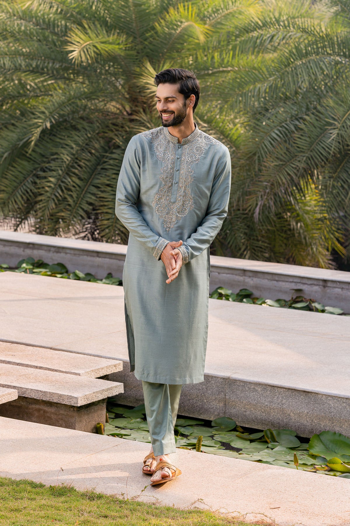 Teal Blue Embroidered Kurta Set