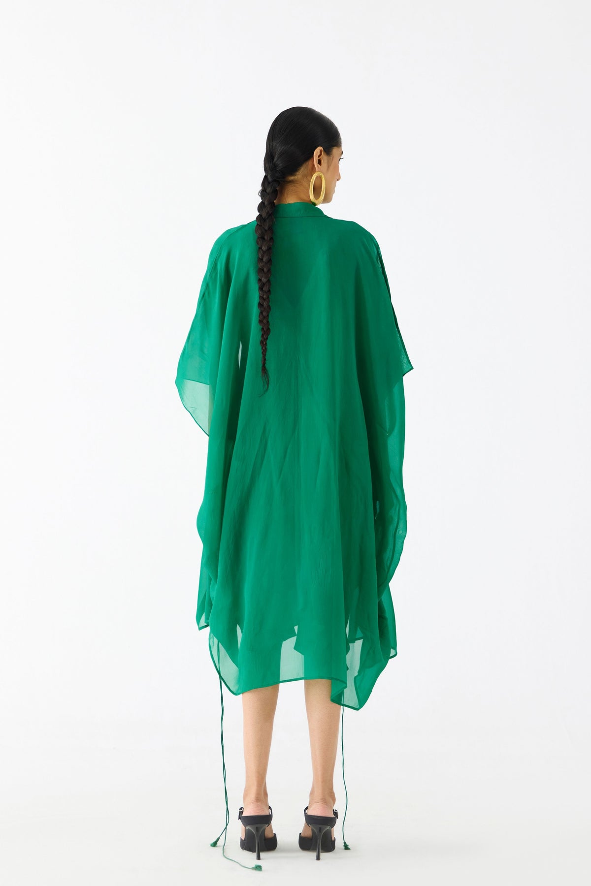 Emerald Midi Dress With Organza Cape