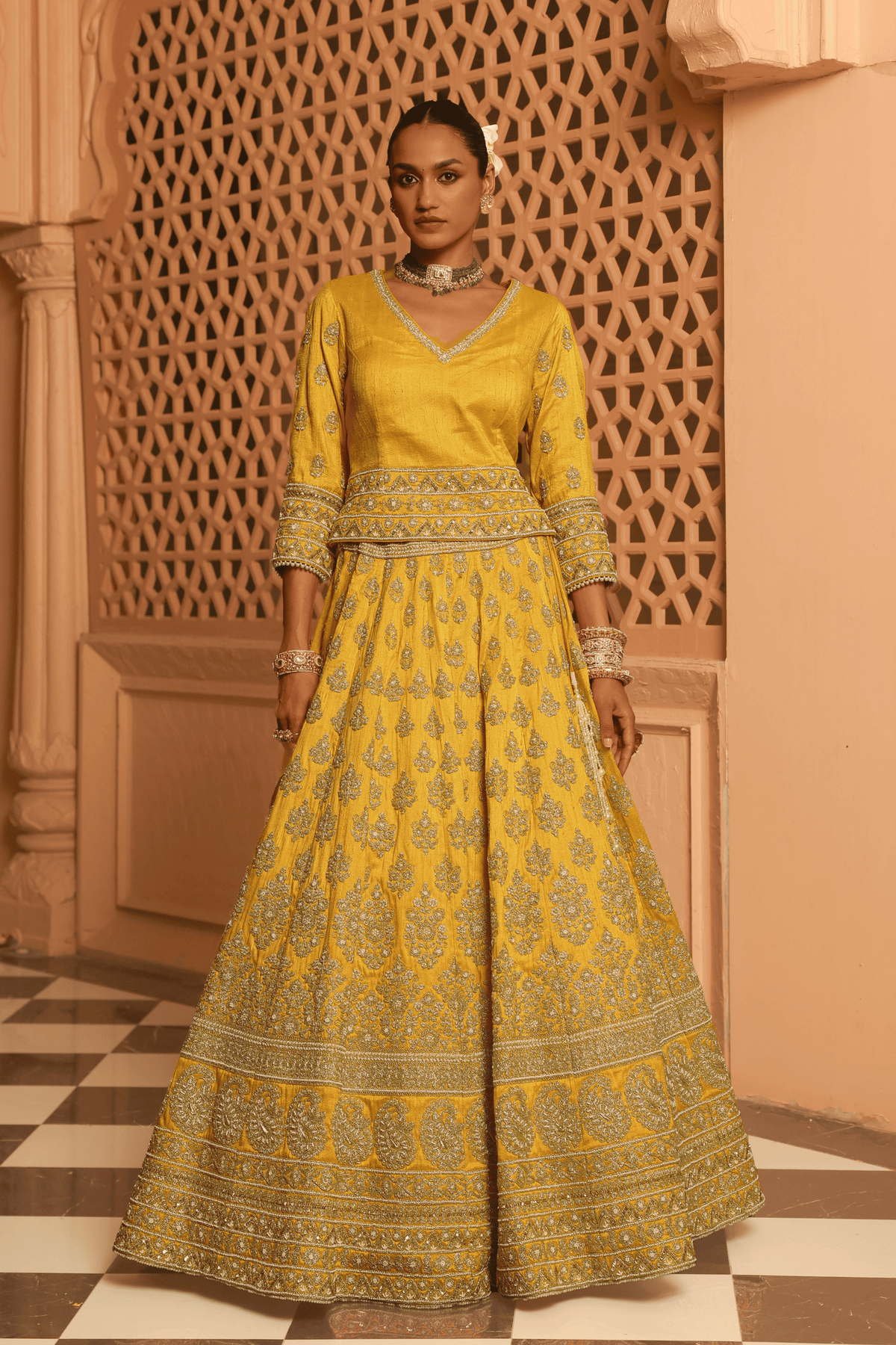 Noorali Mustard Lehenga Set