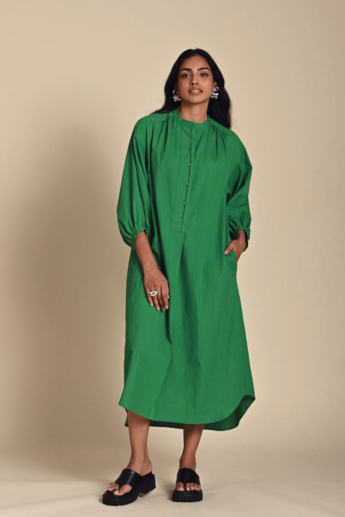 Sage Solid Dress - Oversized