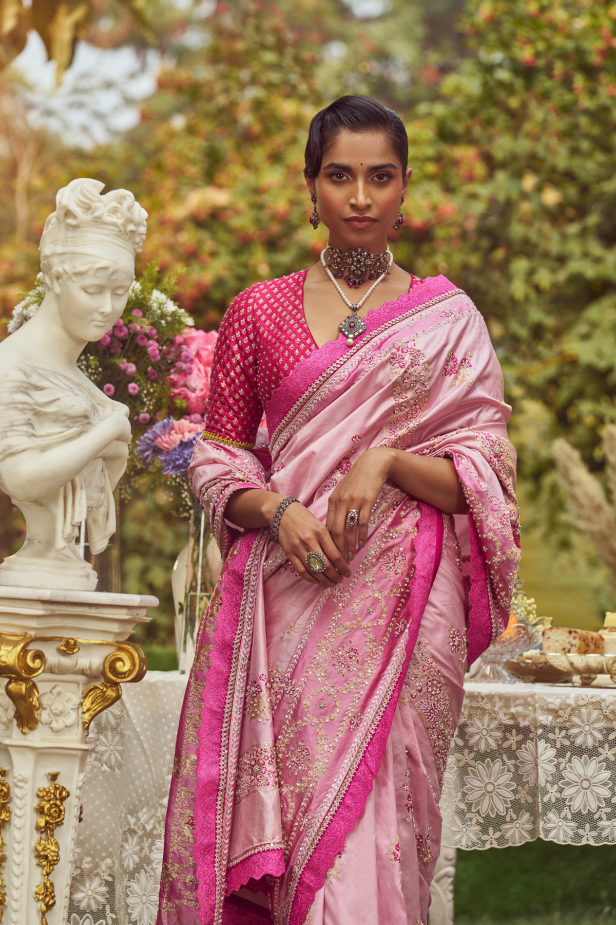 Lavender Pink Zari Handloom Sari