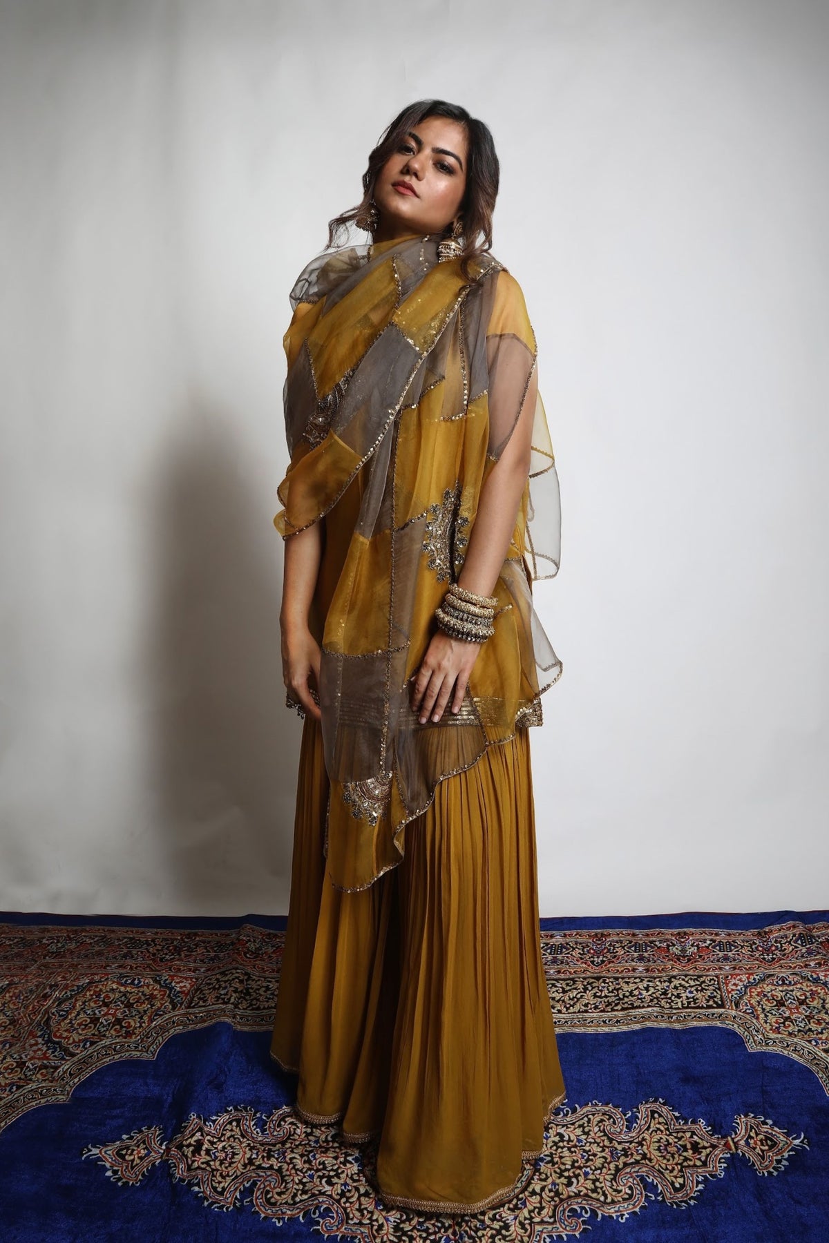 Burnt Gold &amp; Grey Sharara Set