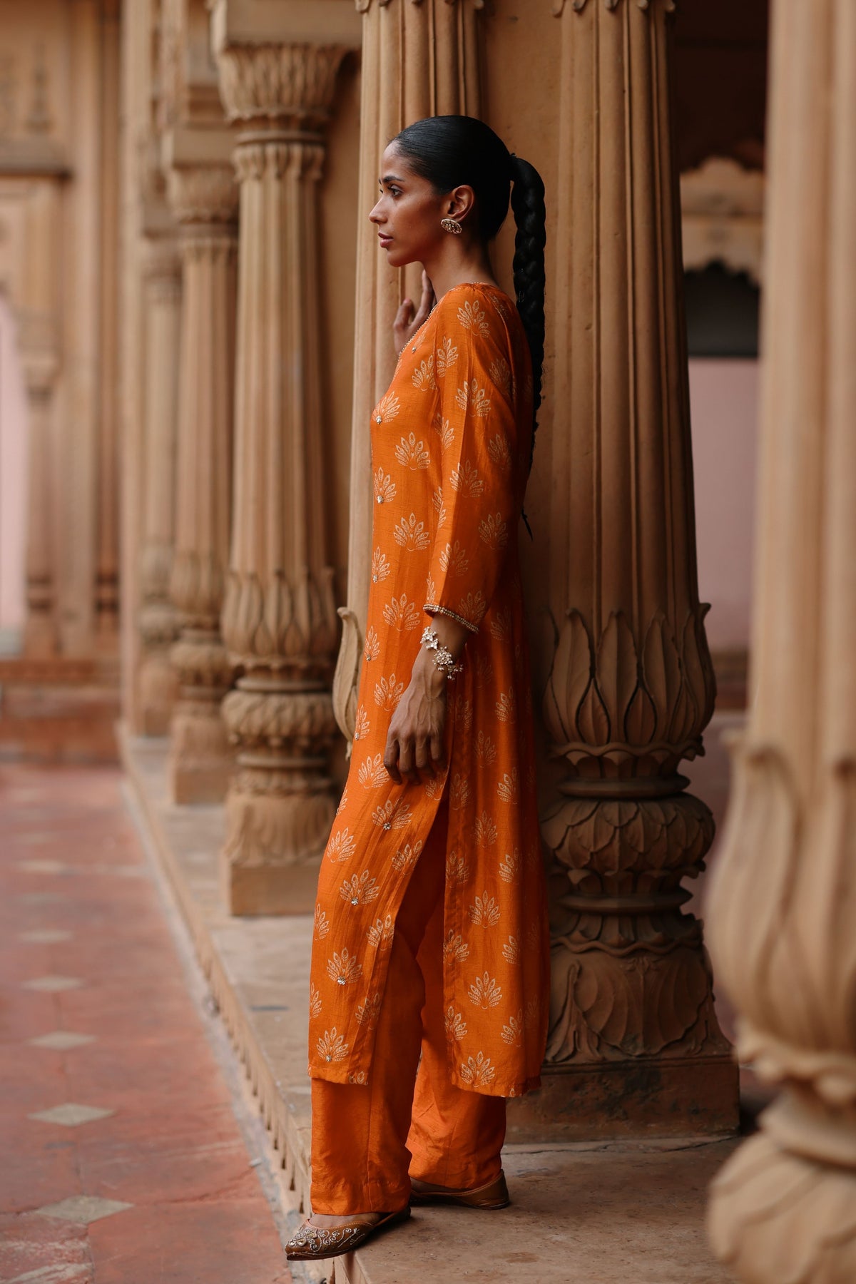 Orange Embroidered Kurta Set