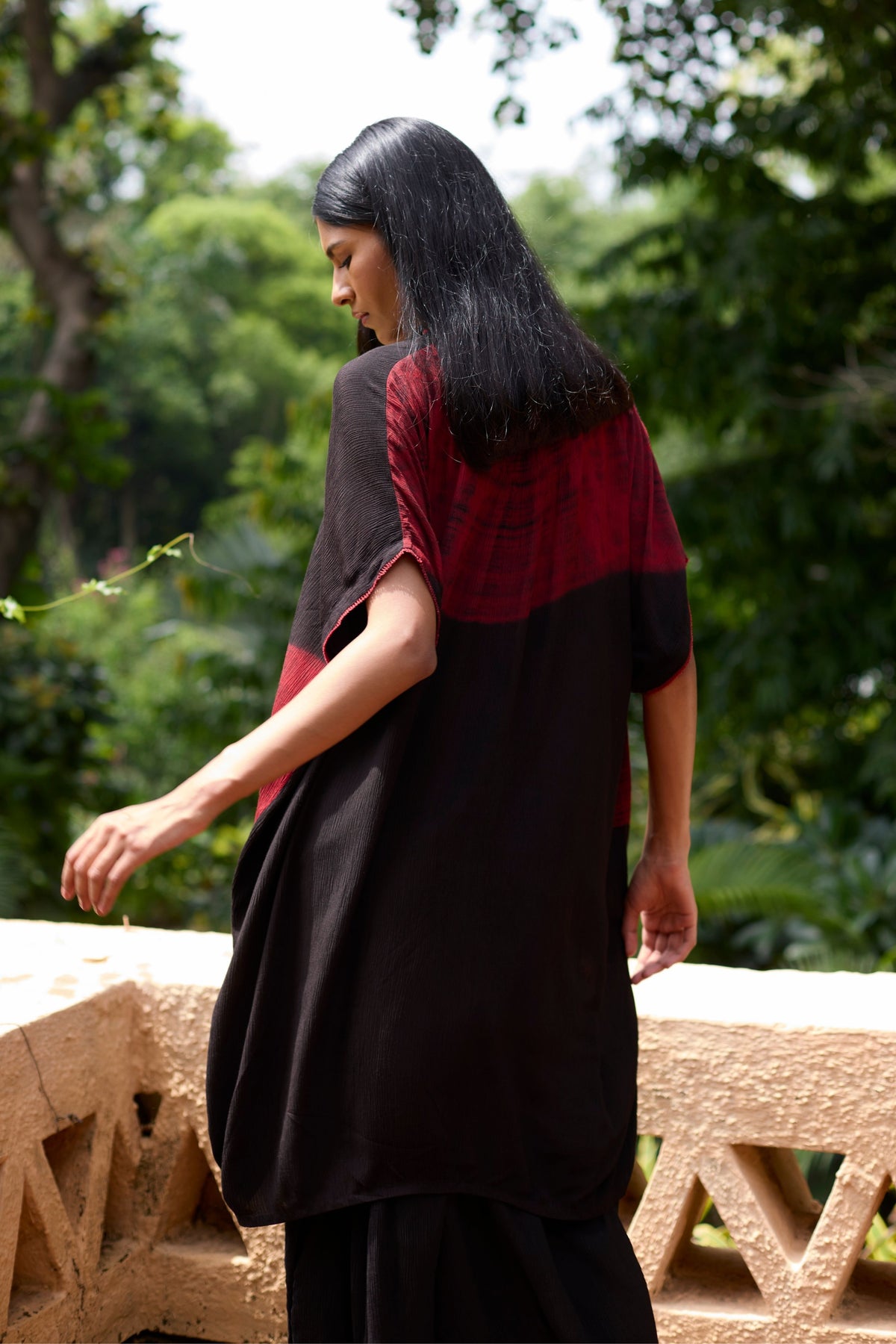 Black Tie-dye Tunic Skirt Set