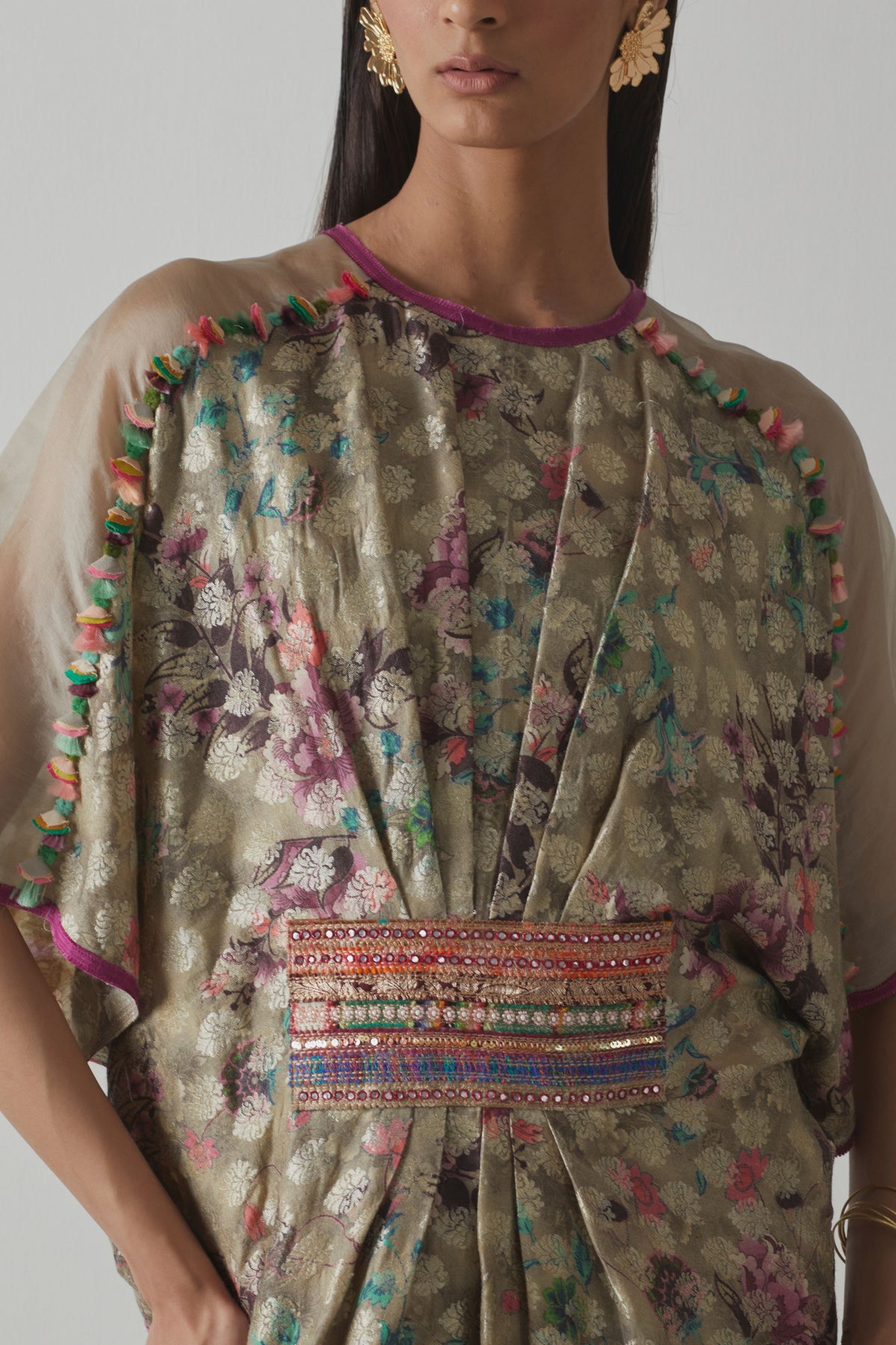 Multicolour Silk Floral Kaftan