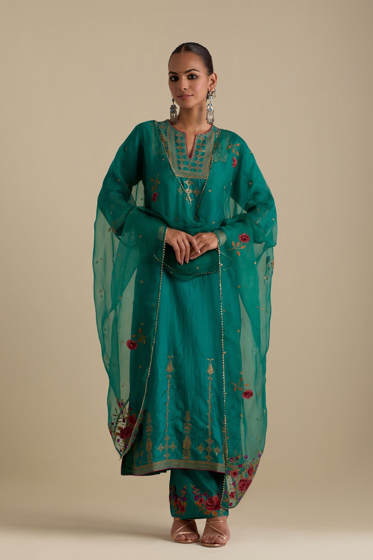 Persian Green Silk Straight Kurta Set