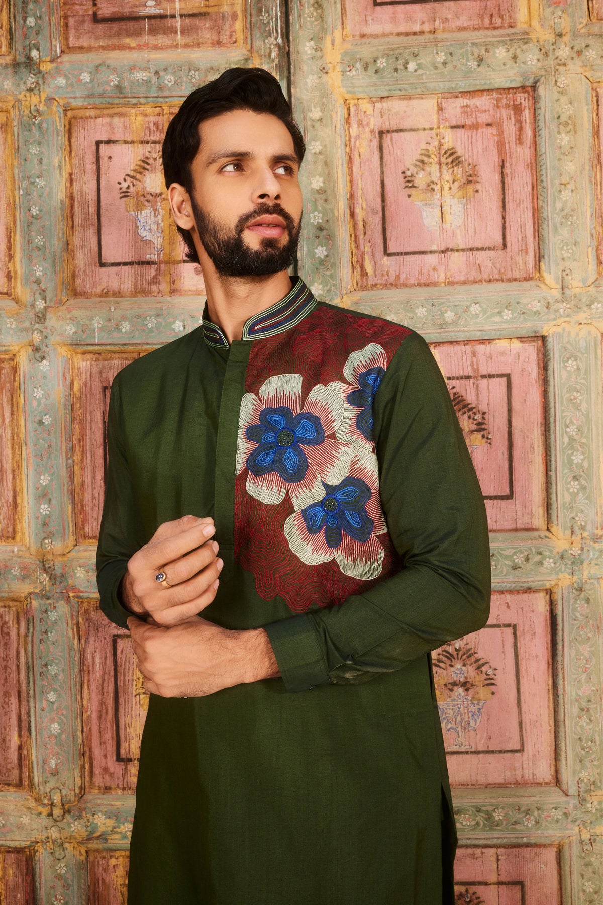 Green Oneside Embroidered Kurta Set