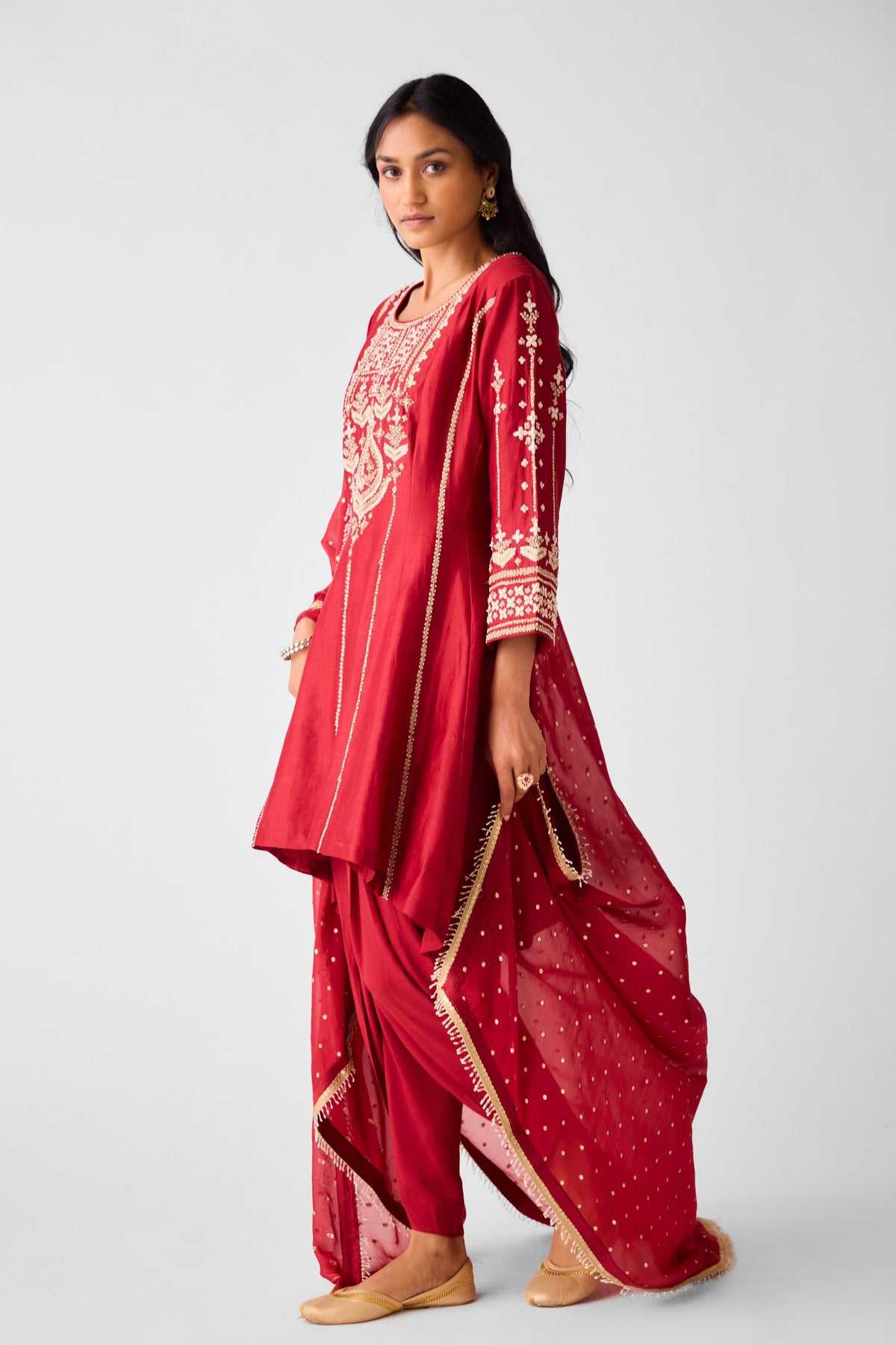 Red Embroidered Anarkali Set