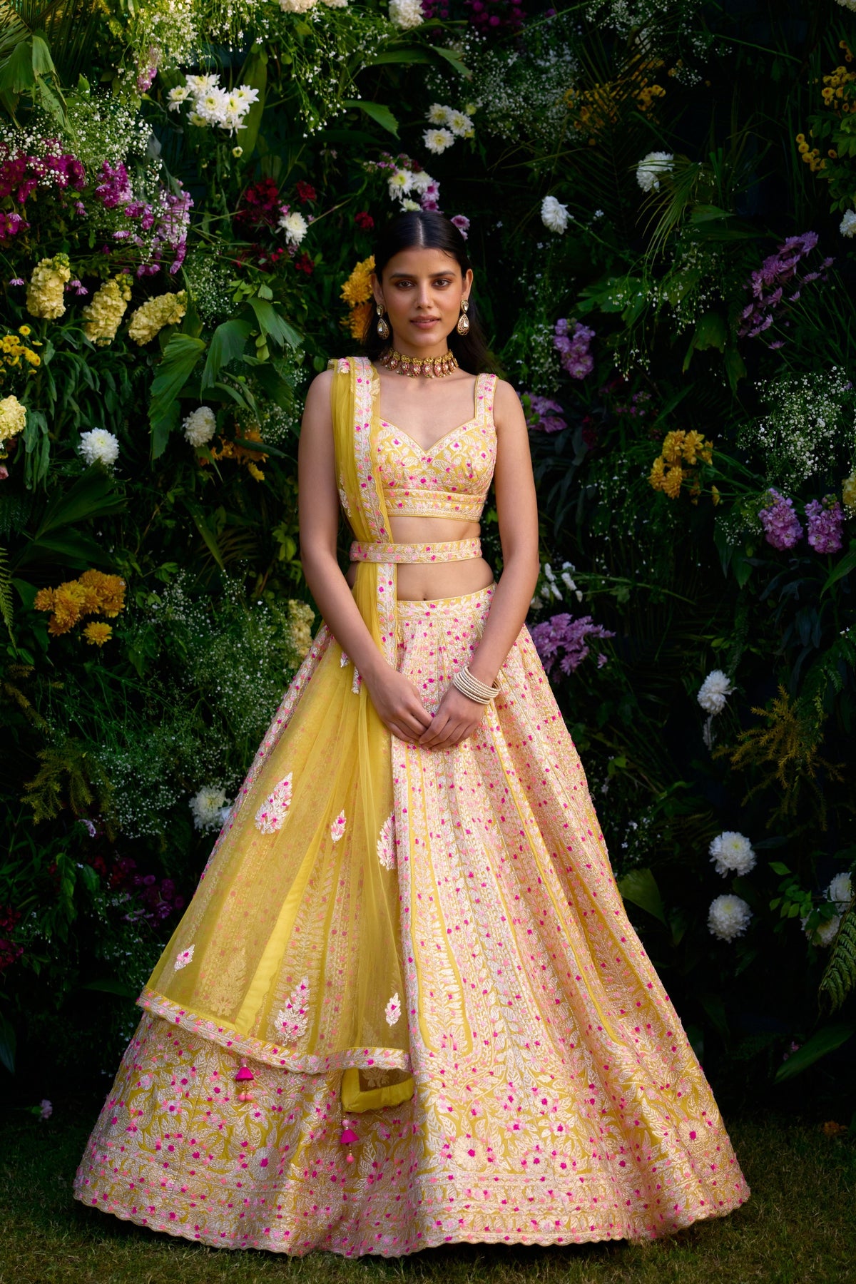 Spectra Yellow Embroidered Lehenga Set