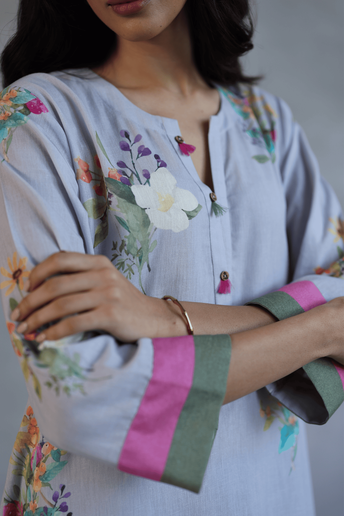 Grey Blossom Tunic Set