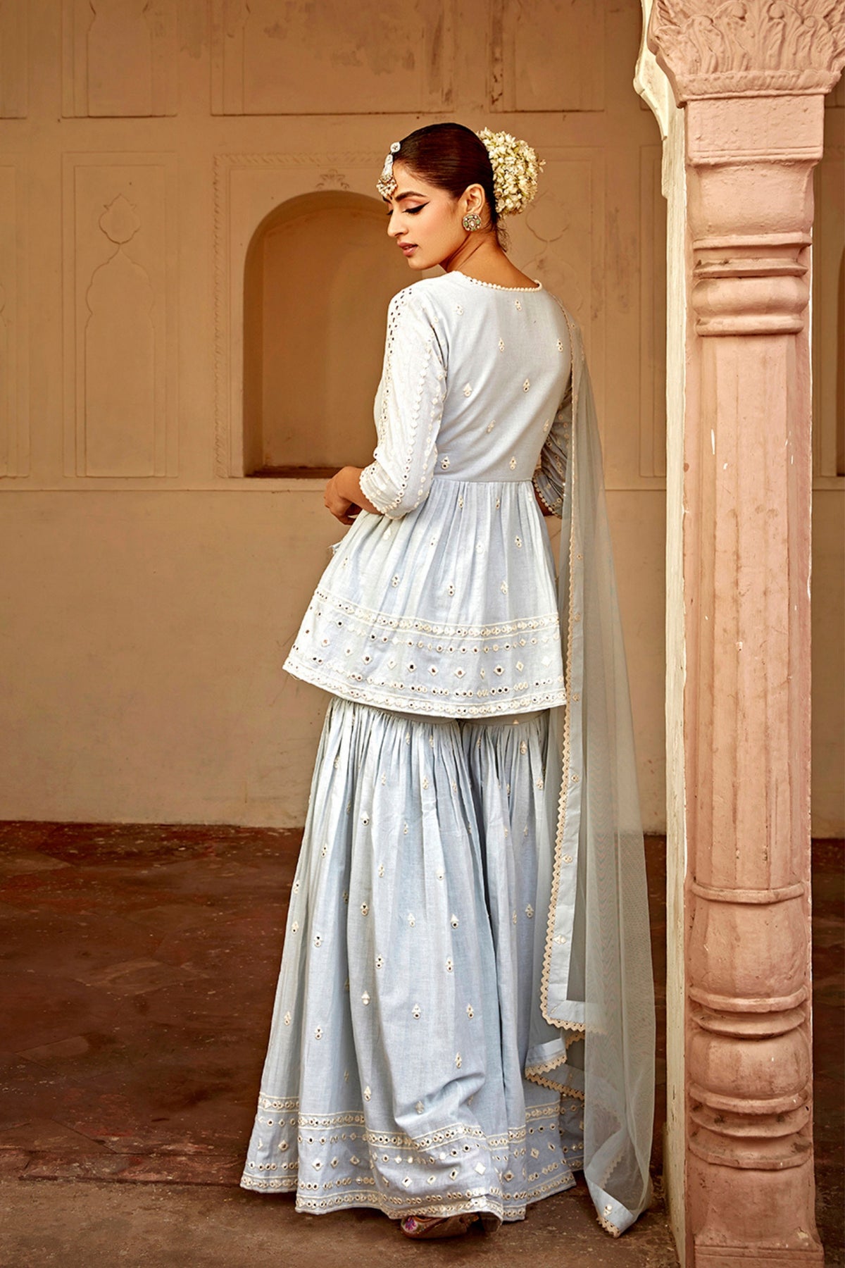 Ice Blue Three Sharara Set