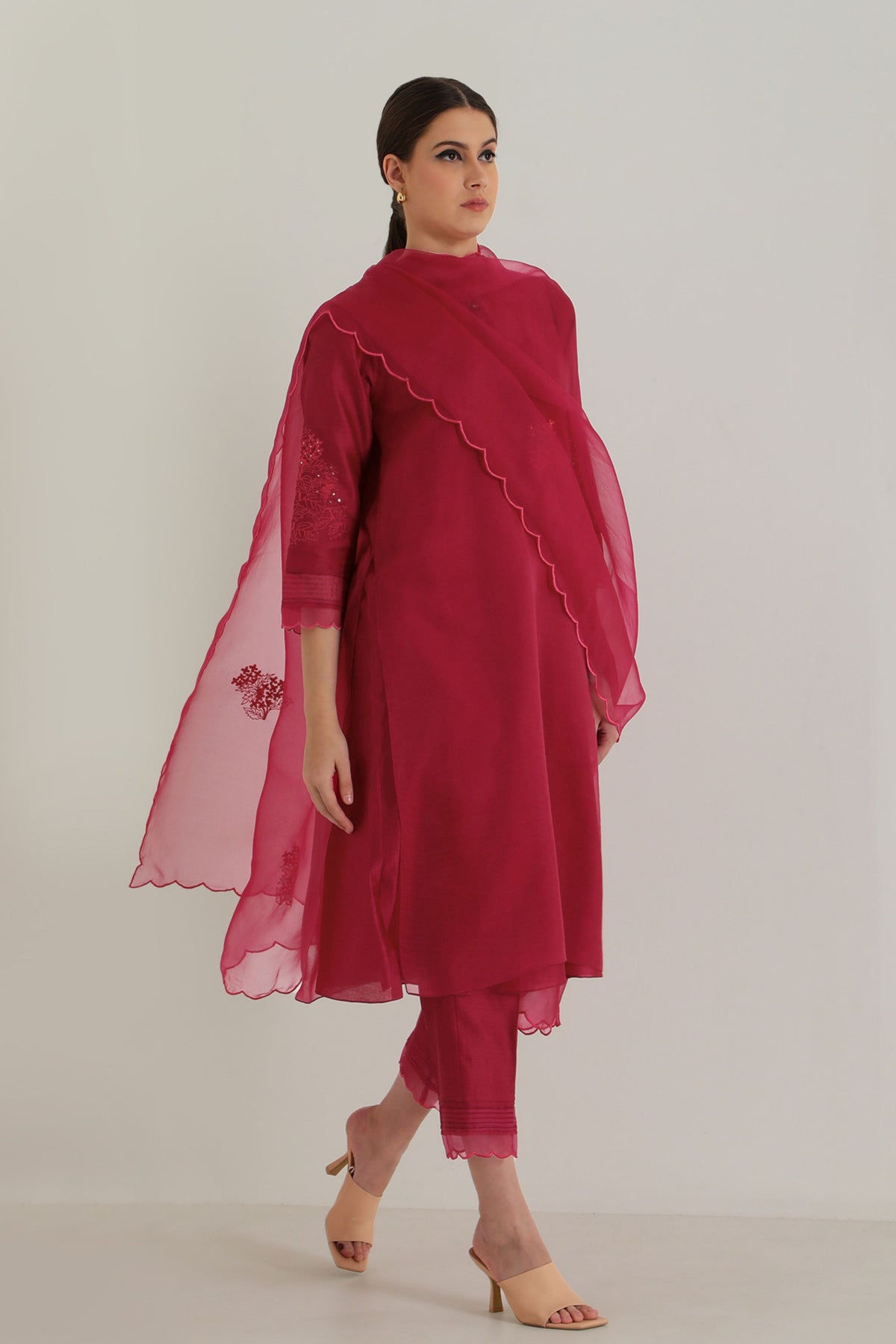 Fushsia Double Layer Kurta Set