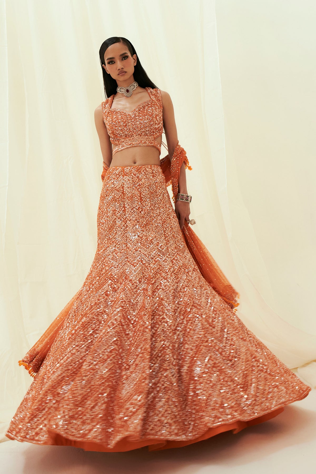 Orange Sara Lehenga set