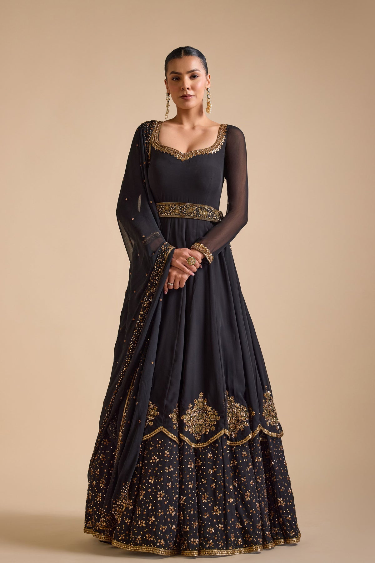 Black Double Layer Anarkali Set