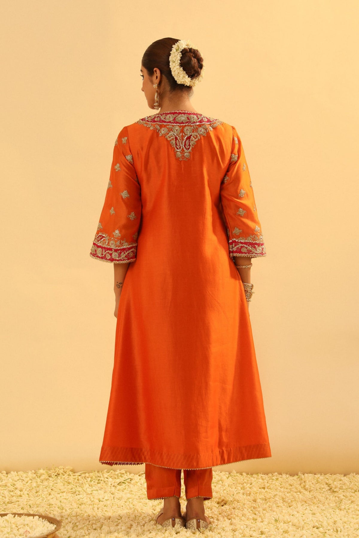 Alima Orange Long A-line Choga With Salwar