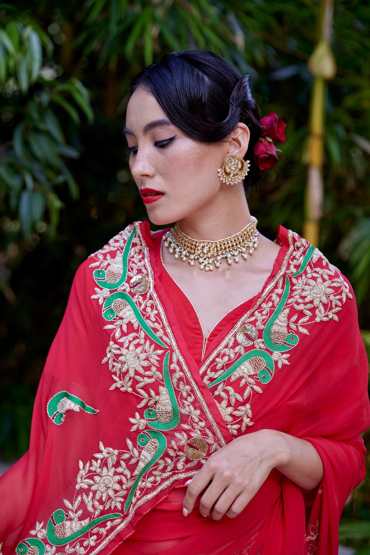 Le Peroquette Red Saree