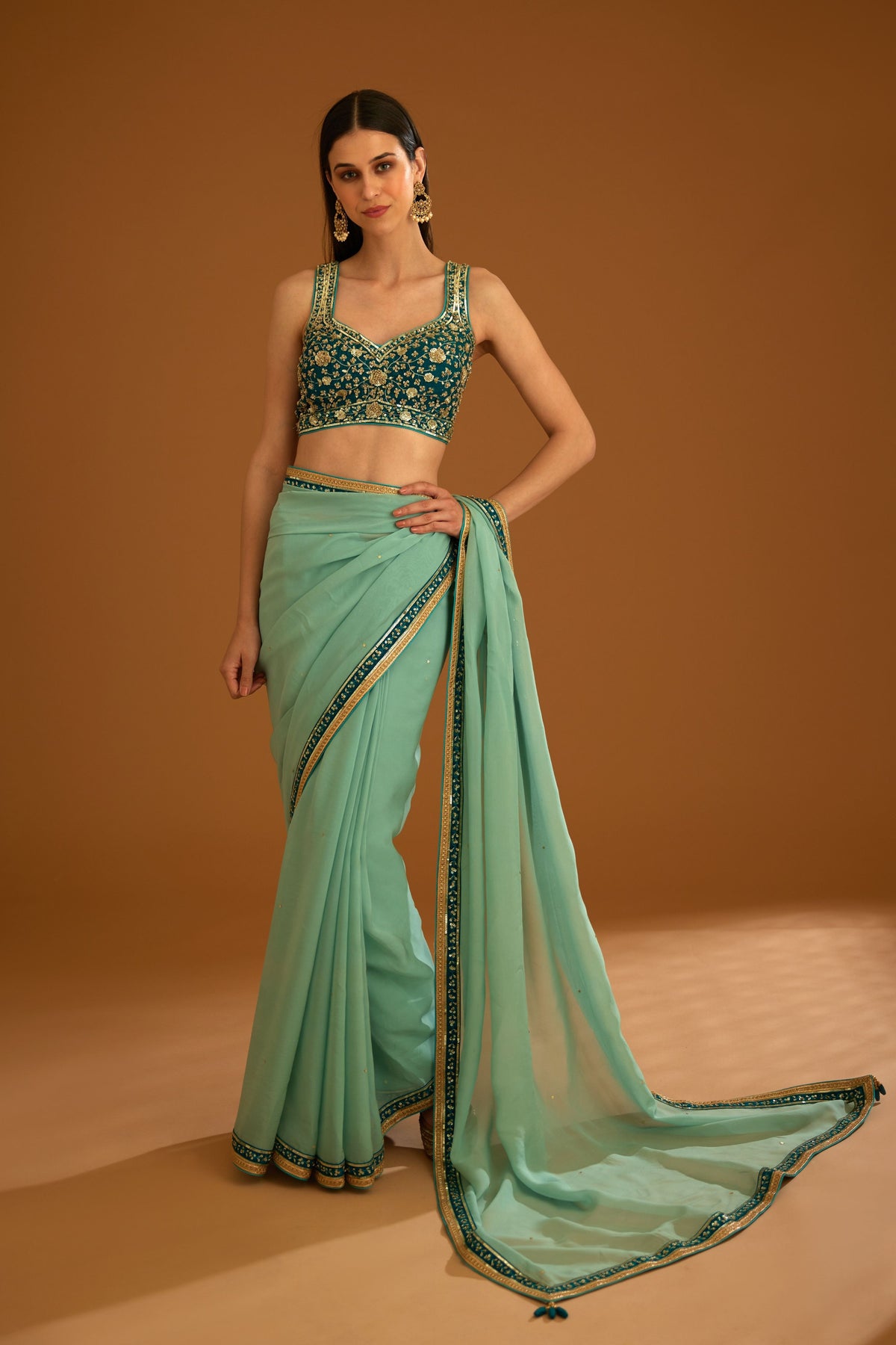 Opal green Saree set