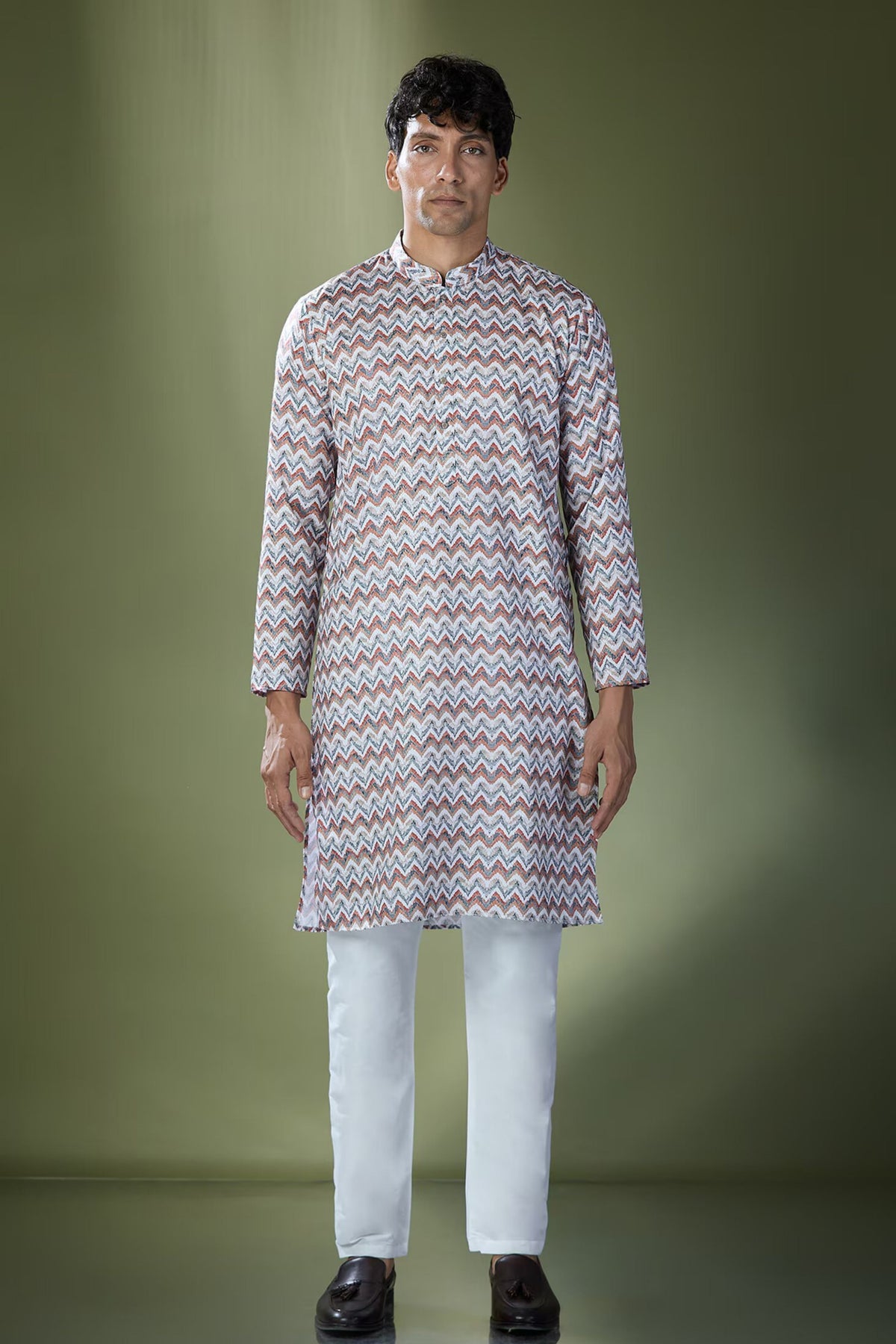 Multi Coloured Chevron Printed Kurta Set