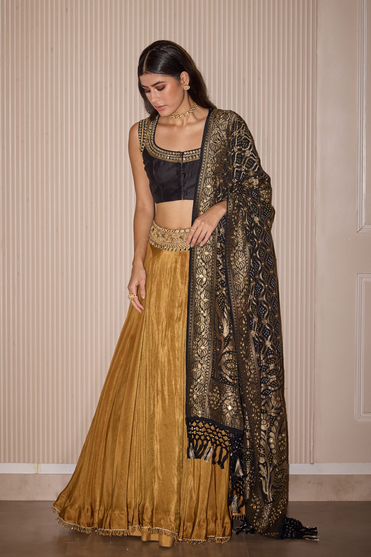 Golden Tissue Lehenga Set