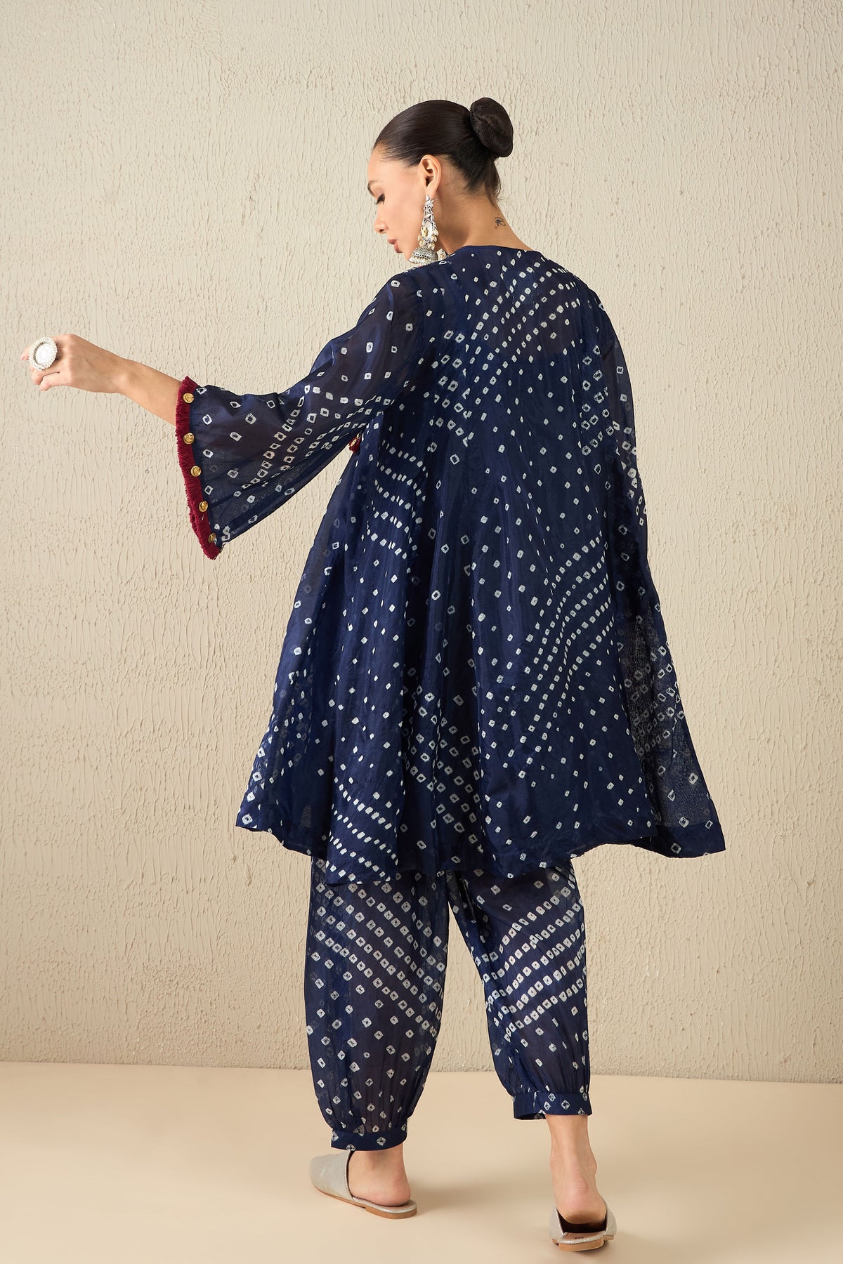 Navy Blue Bandhani Tunic Set