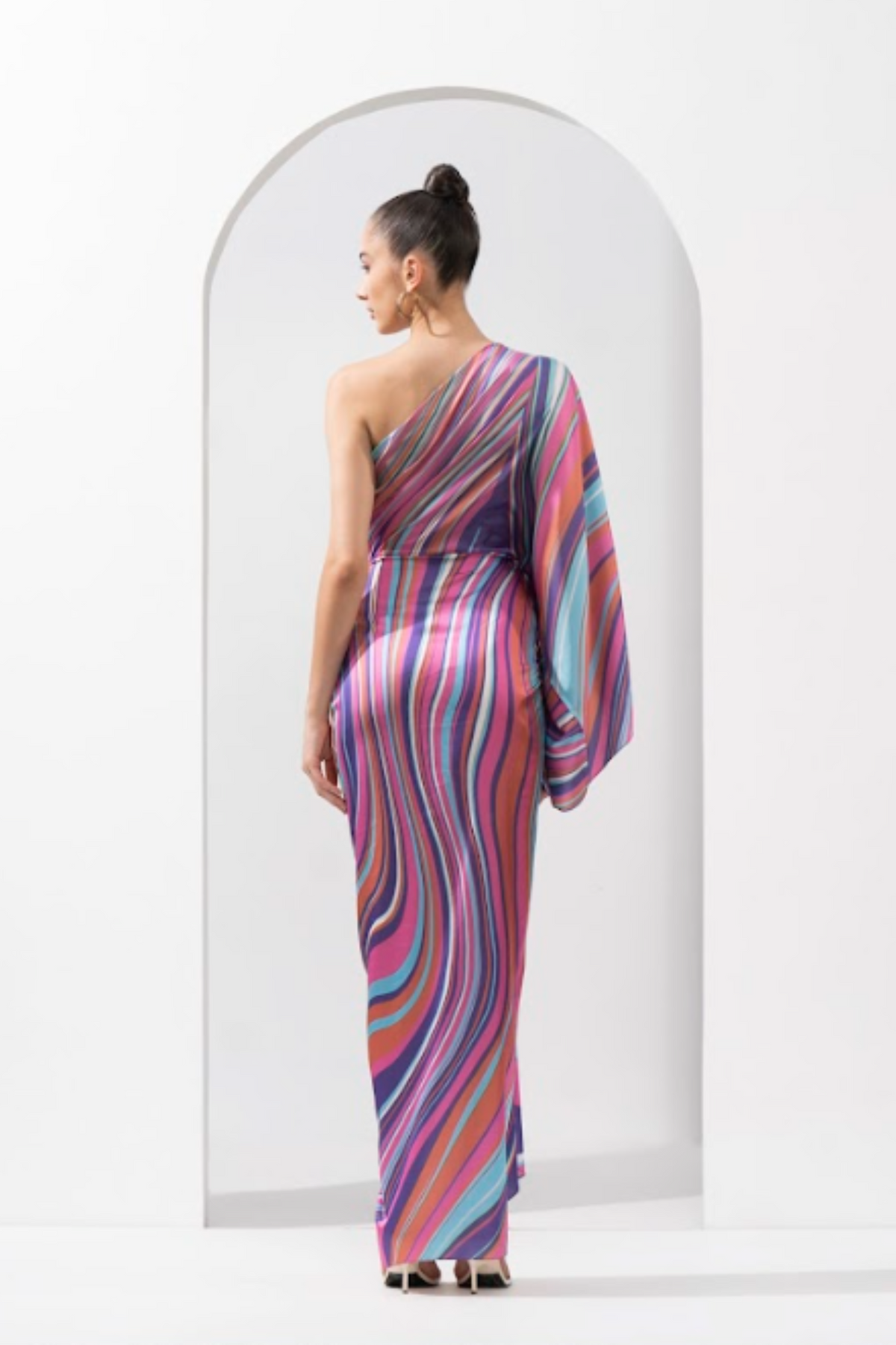 Marble Placement Printed Draped Dress