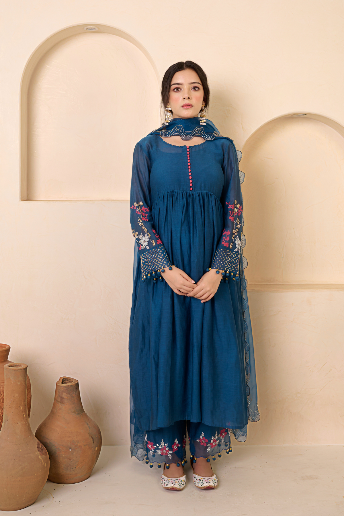 Sapphire Blue Organza Kurta Set