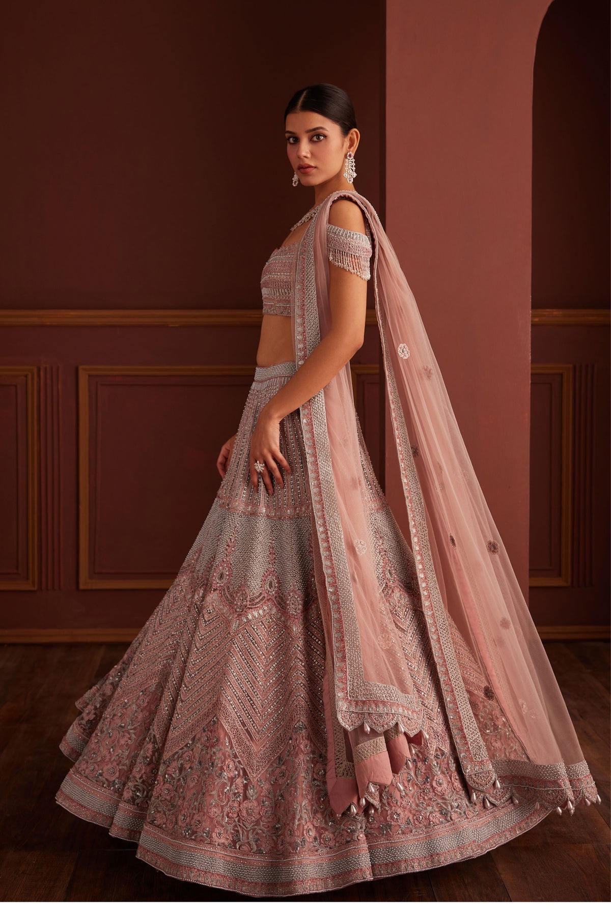 Grey and Pink Embellished Lehenga