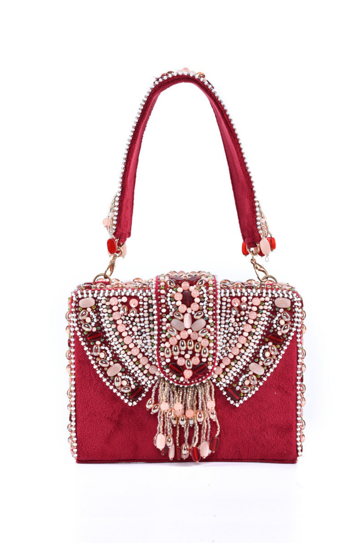 Sara Maroon Embellished Box Bag