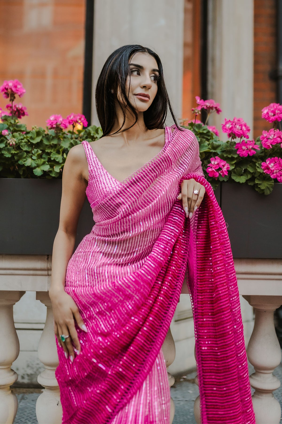 Fuchsia Pink Ombré Organza Saree