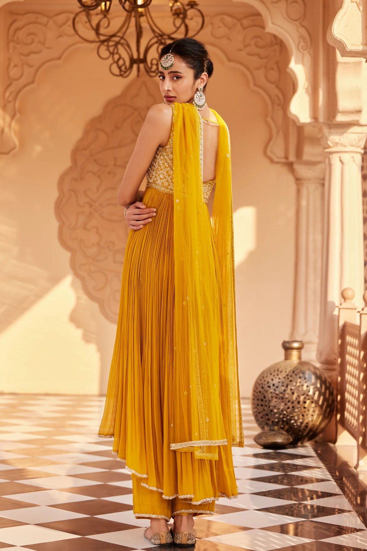 Mustard High Low Anarkali Set