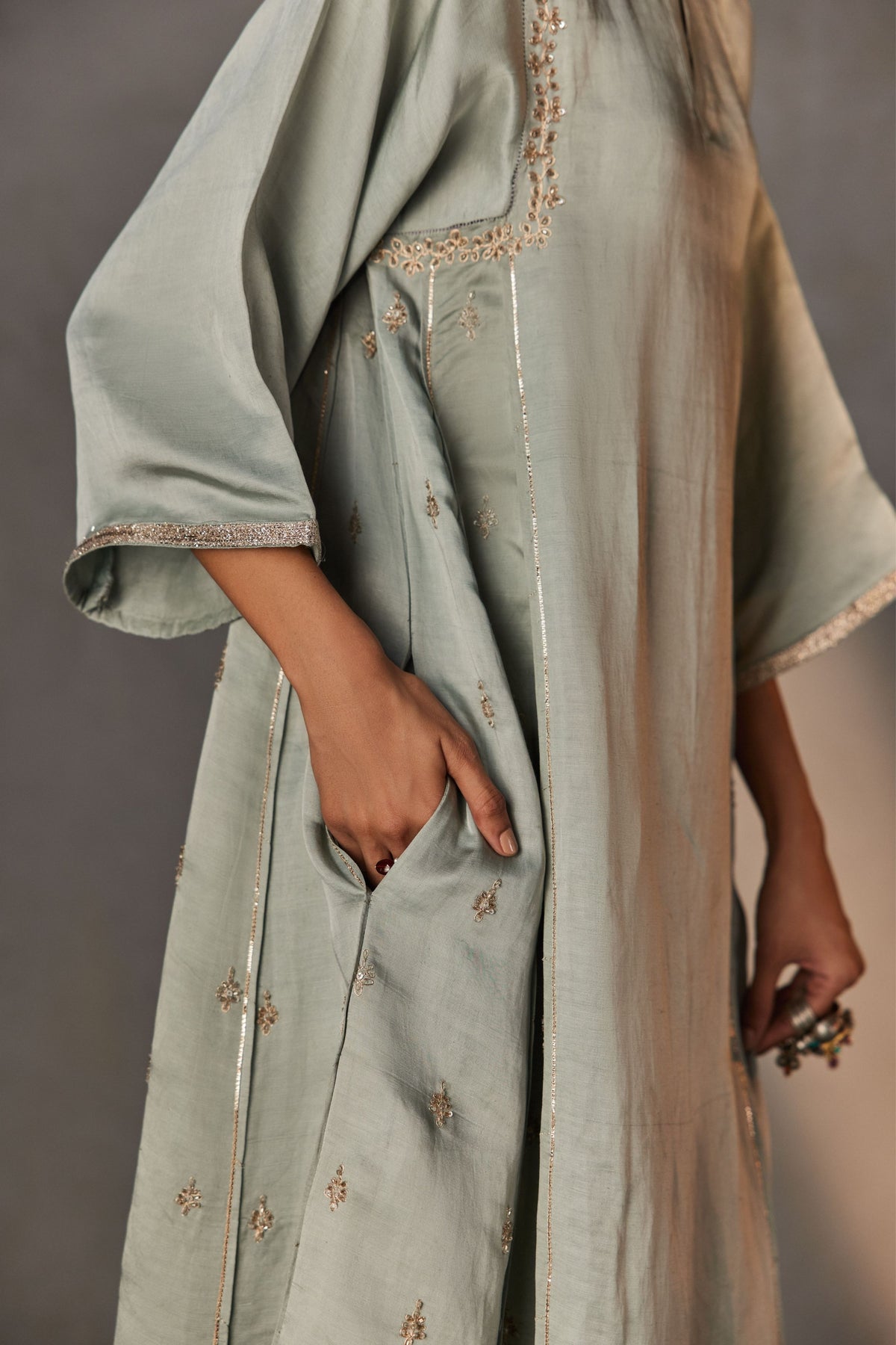 Sage Rose Gold Zari Kurta Set