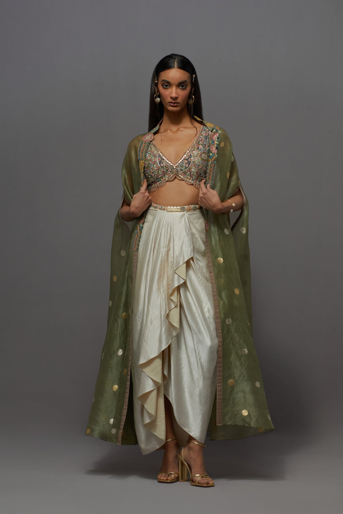 Ivory green Cape Set