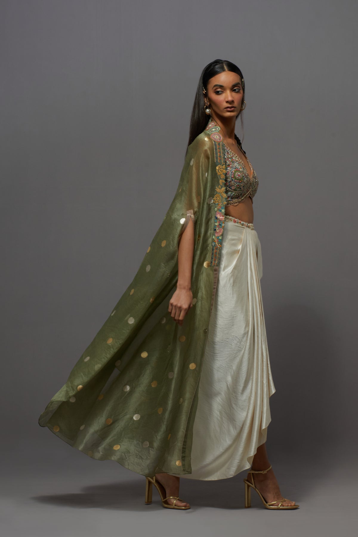 Ivory green Cape Set