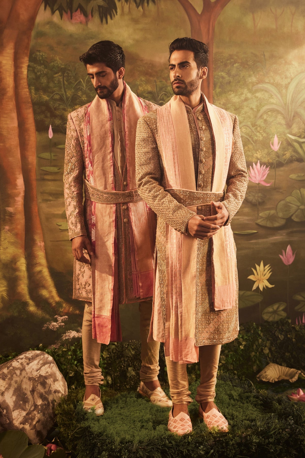 Golden Pink Raw Silk Sherwani