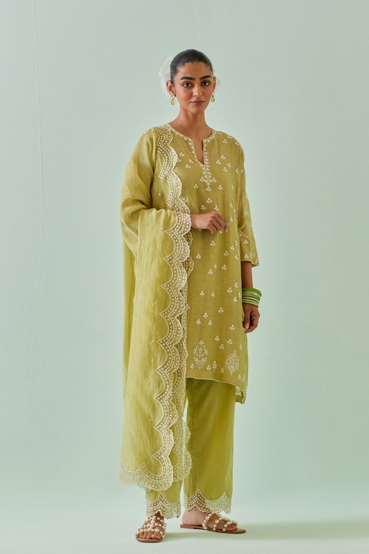 Green Kalidar Embroidered Kurta Set