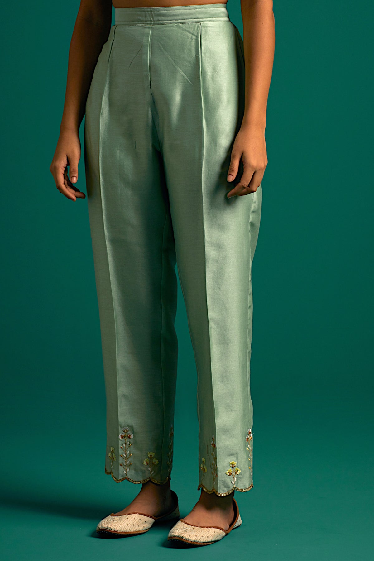 Green Silk Chanderi Kurta and Pant