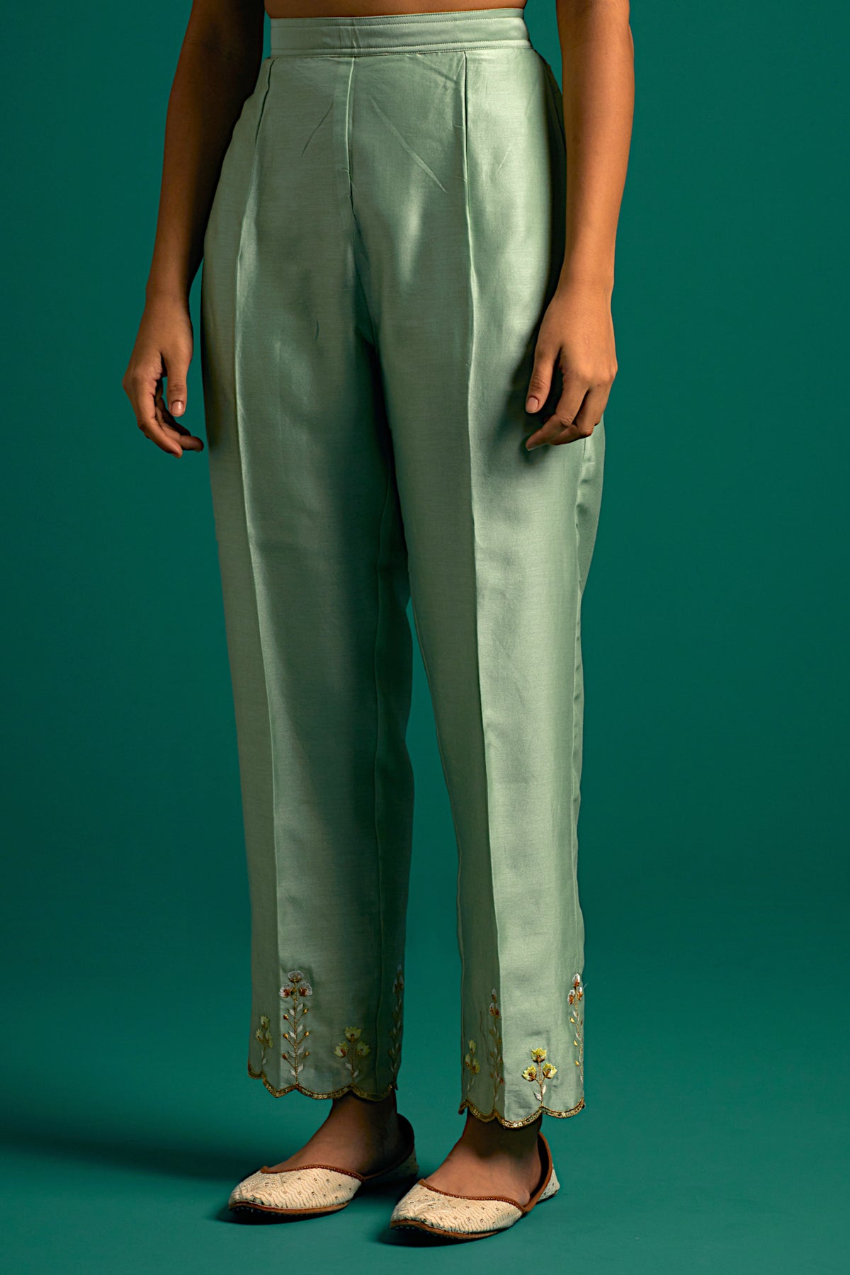 Green Silk Chanderi Kurta and Pant