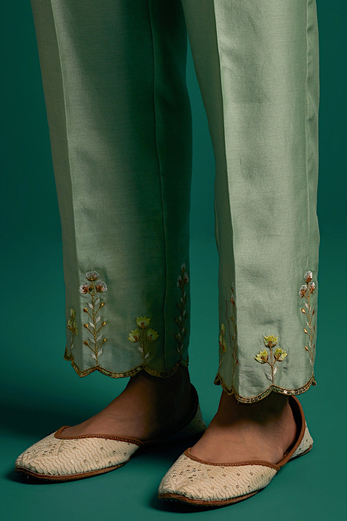 Green Silk Chanderi Kurta and Pant