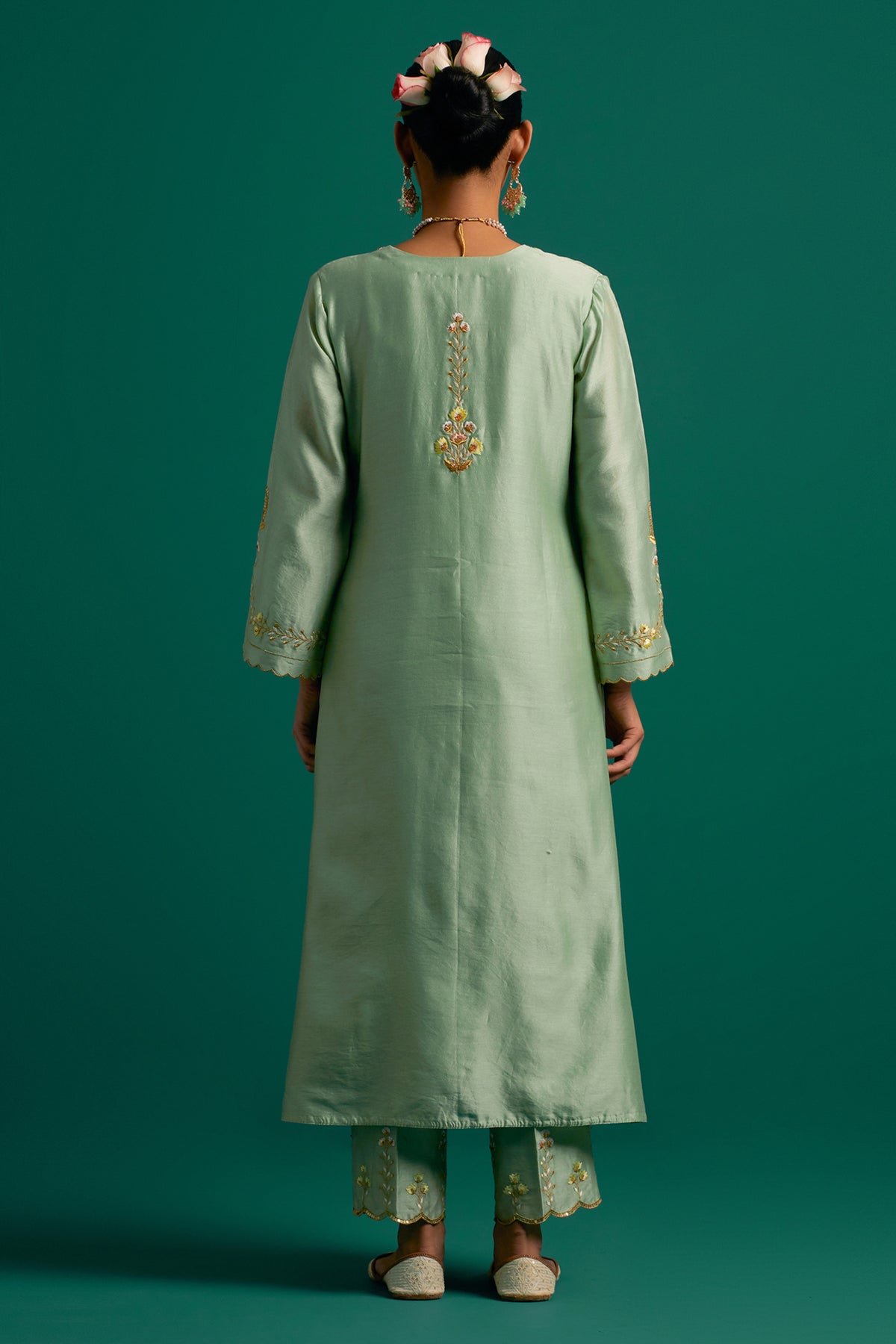 Green Silk Chanderi Kurta and Pant