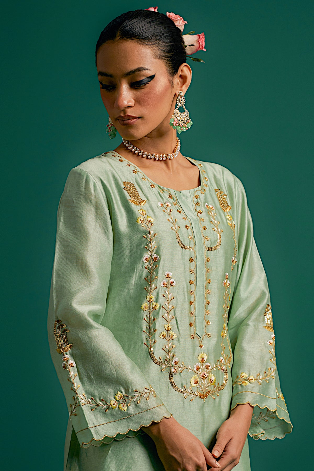 Green Silk Chanderi Kurta and Pant