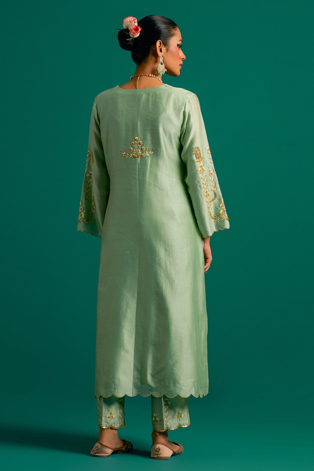 Green Silk Chanderi Kurta and Pant