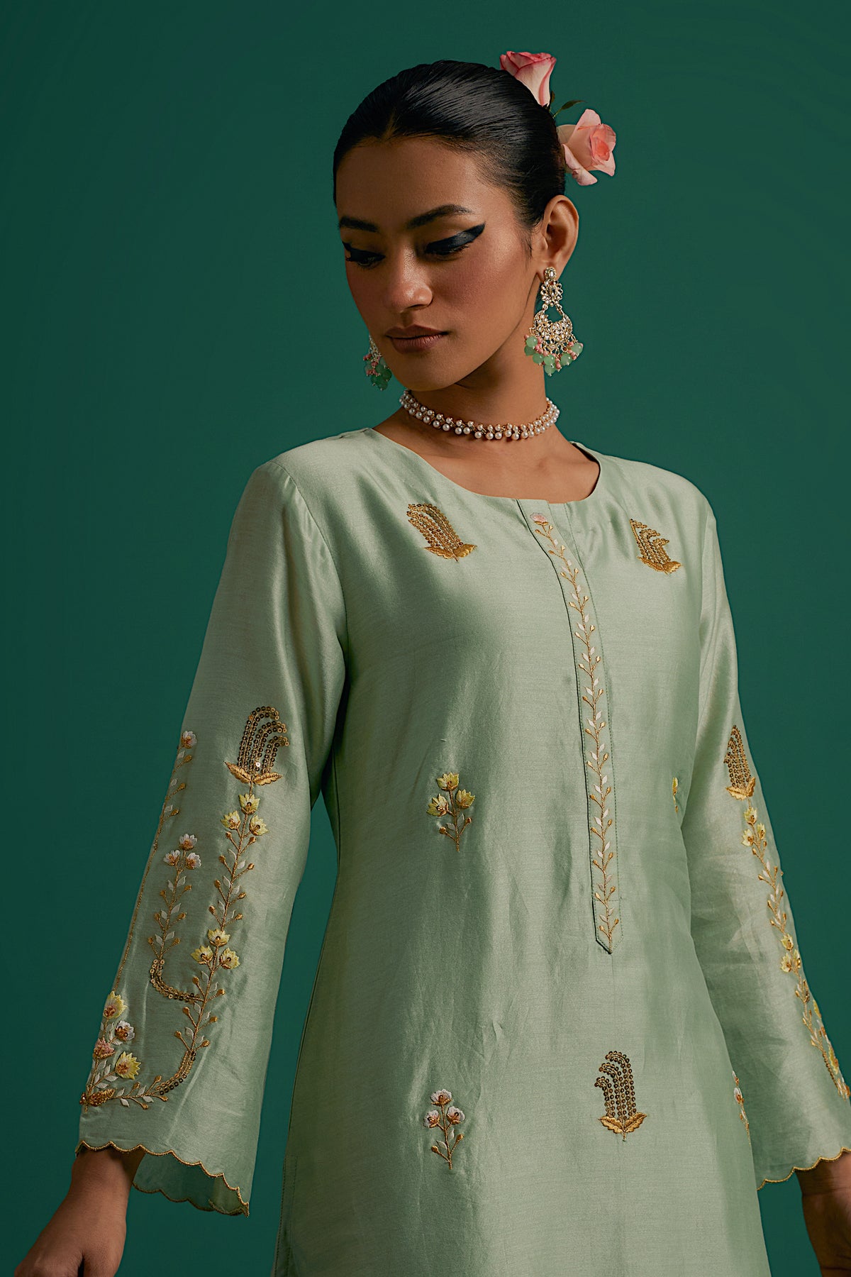 Green Silk Chanderi Kurta and Pant