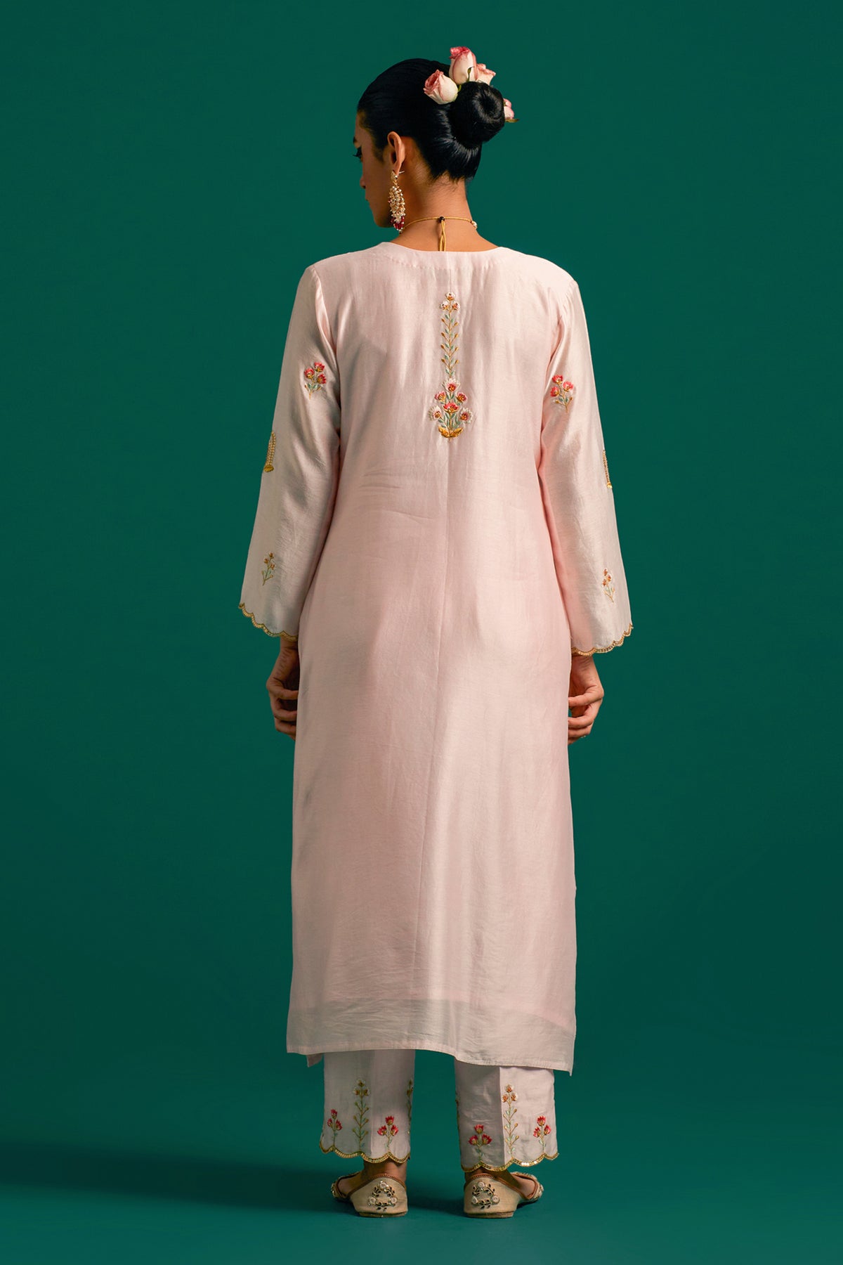 Pink V Neck  Silk Chanderi Kurta and Pant