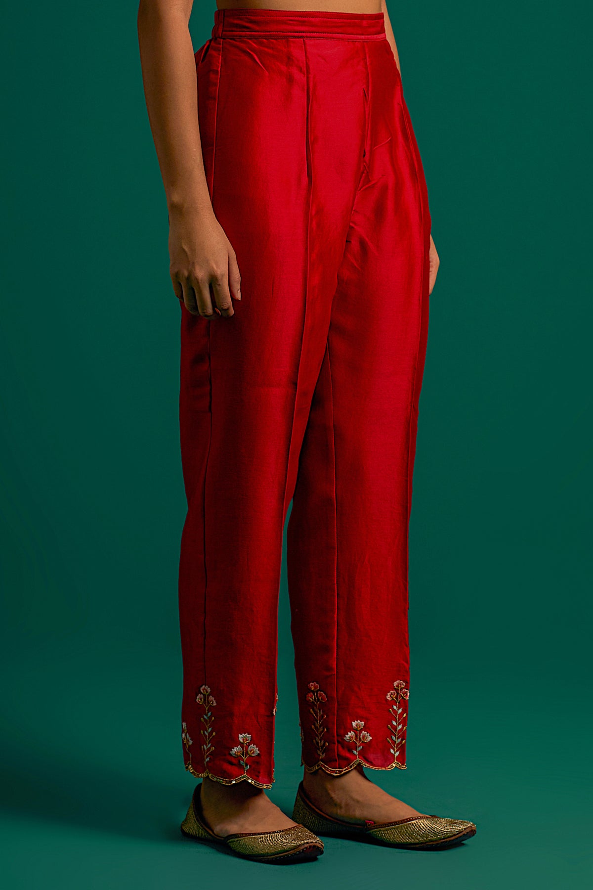 Red Silk Chanderi Kurta and Pant