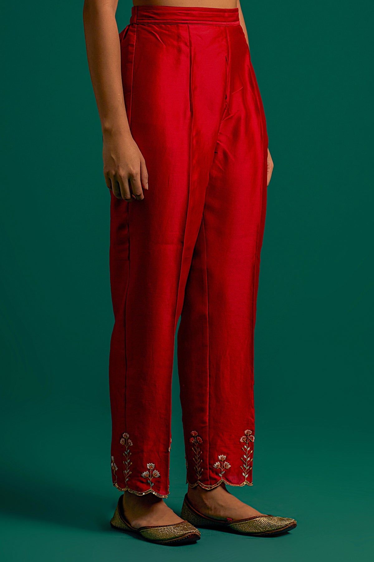 Red Silk Chanderi Kurta and Pant