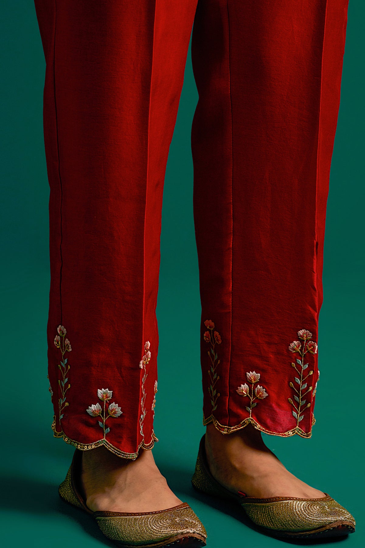 Red Silk Chanderi Kurta and Pant