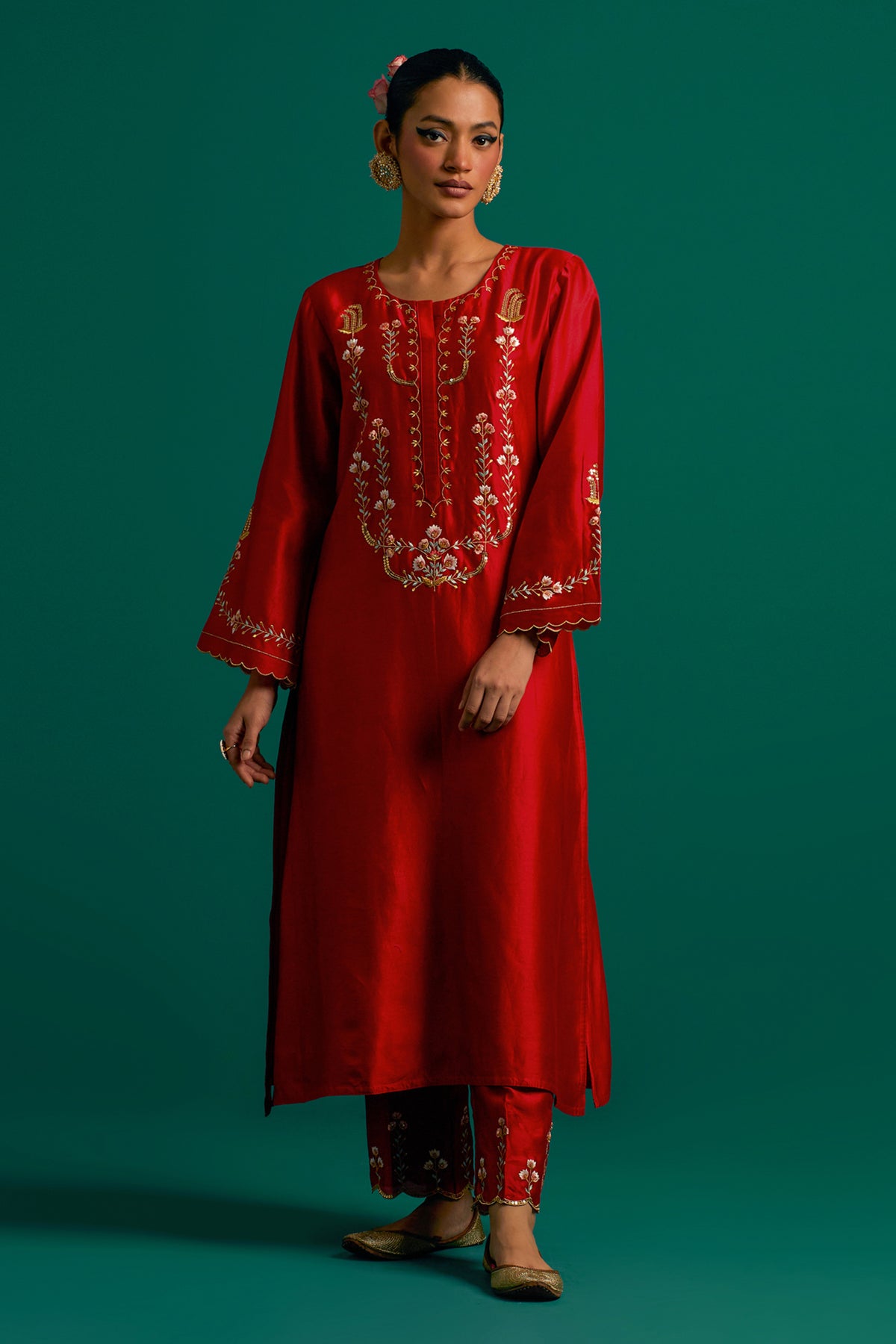 Red Silk Chanderi Kurta and Pant