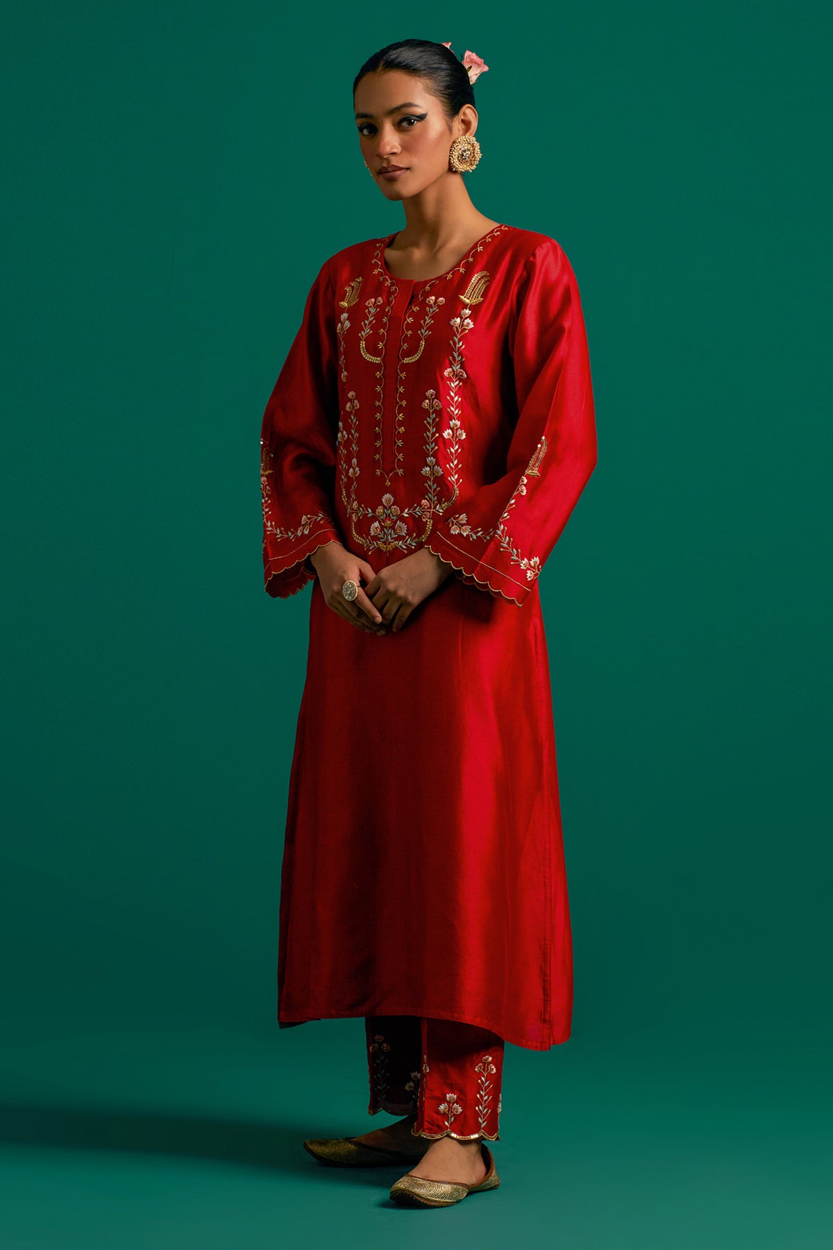 Red Silk Chanderi Kurta and Pant